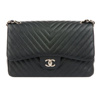CHANEL - Sac bandoulière Jumbo Classique cuir chevron caviar noir - handbag