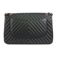CHANEL - Sac bandoulière Jumbo Classique cuir chevron caviar noir - handbag