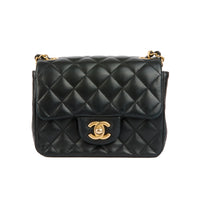 CHANEL - Sac bandoulière Mini square Classique cuir noir - Handbag