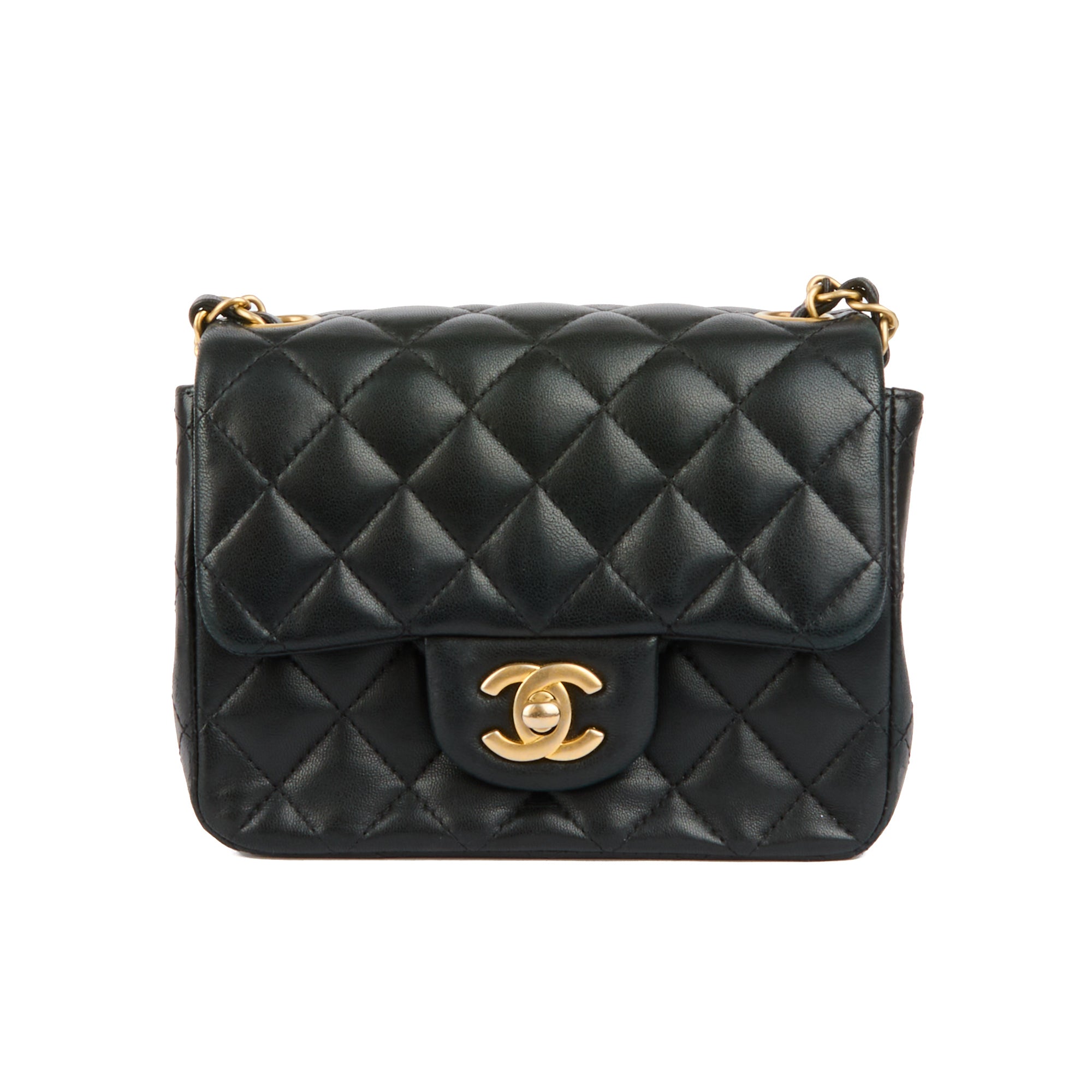 CHANEL - Sac bandoulière Mini square Classique cuir noir - Handbag
