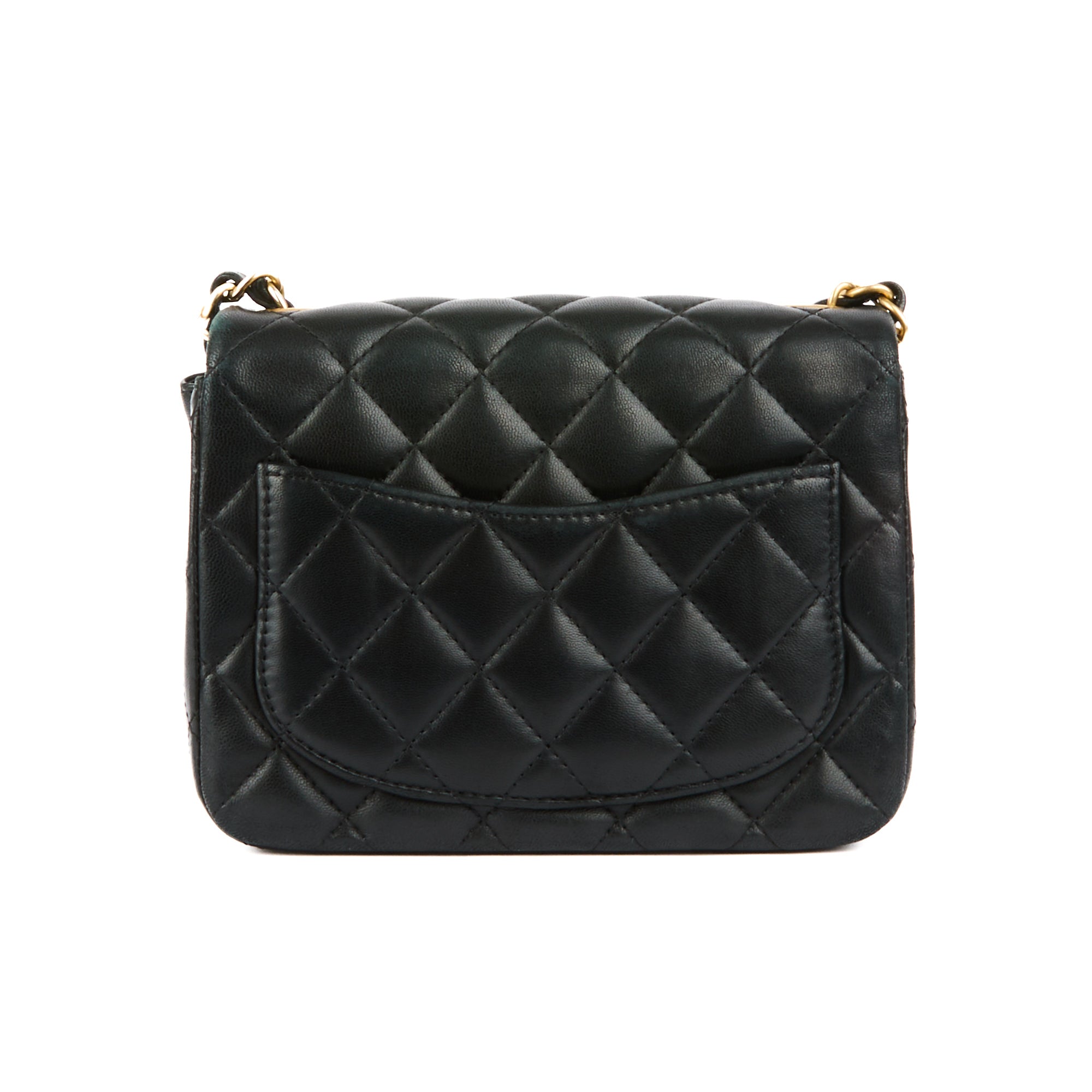 CHANEL - Sac bandoulière Mini square Classique cuir noir - Handbag