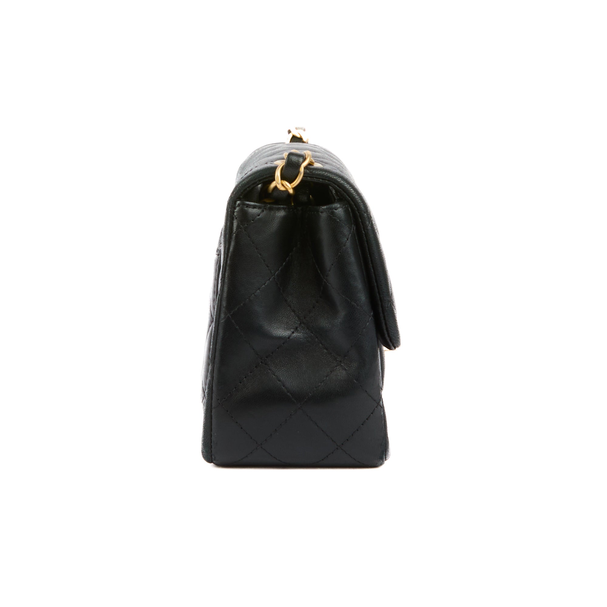 CHANEL - Sac bandoulière Mini square Classique cuir noir - Handbag