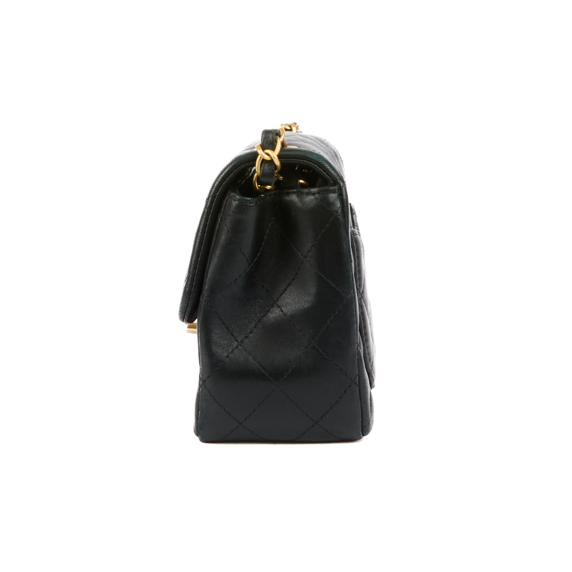 CHANEL - Sac bandoulière Mini square Classique cuir noir - Handbag