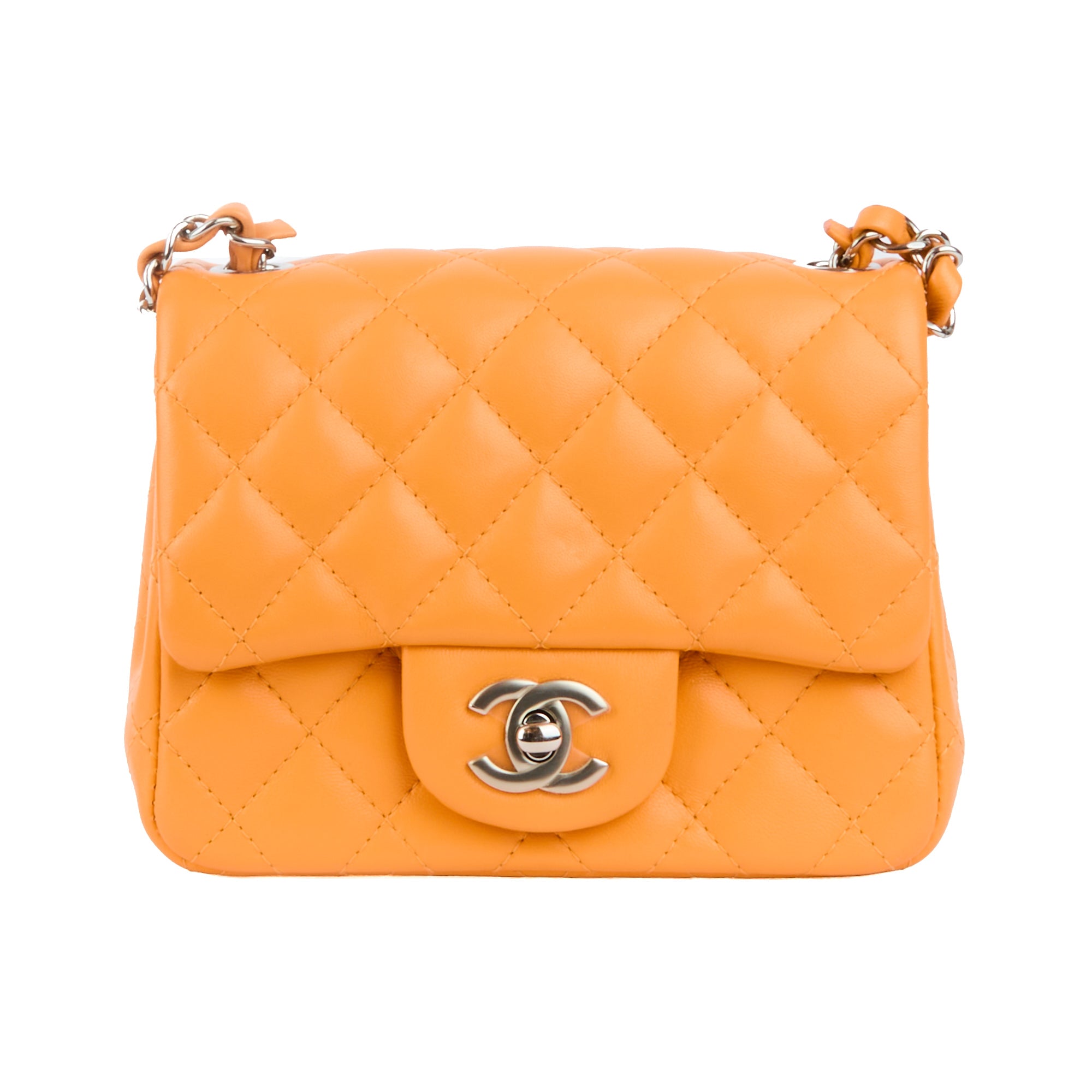 CHANEL - Sac bandoulière Mini Square Classique cuir abricot - Handbag
