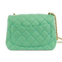 CHANEL - Sac bandoulière Mini Square Classique cuir vert perle - Handbag