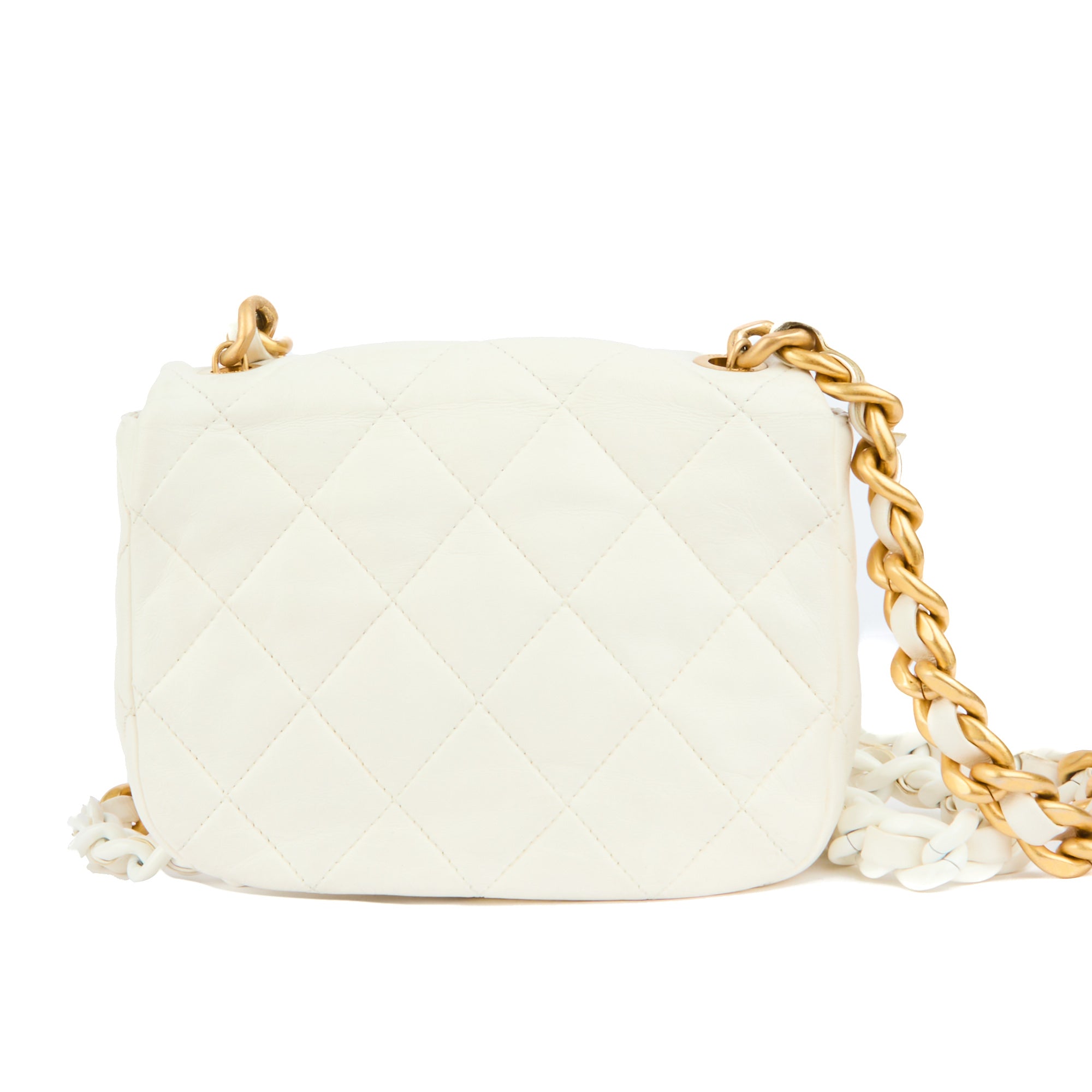 CHANEL - Sac Mini square cuir matelassé blanc