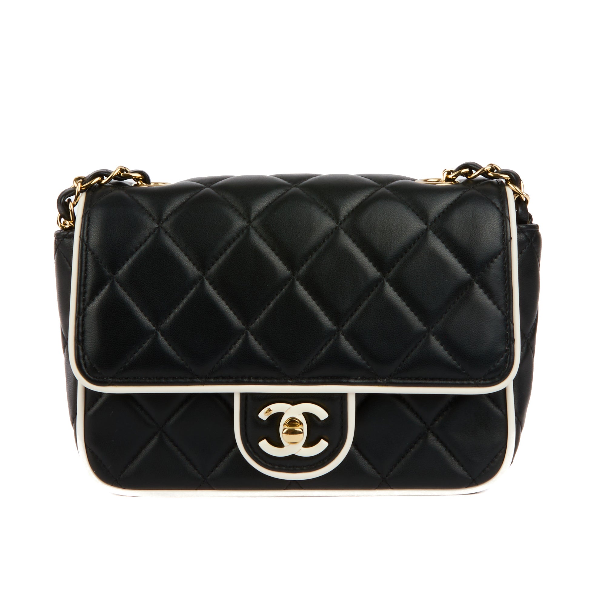 CHANEL - Sac bandoulière Mini CC Classique Flap cuir matelassé noir et blanc CC - Handbag