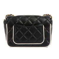 CHANEL - Sac bandoulière Mini CC Classique Flap cuir matelassé noir et blanc CC - Handbag