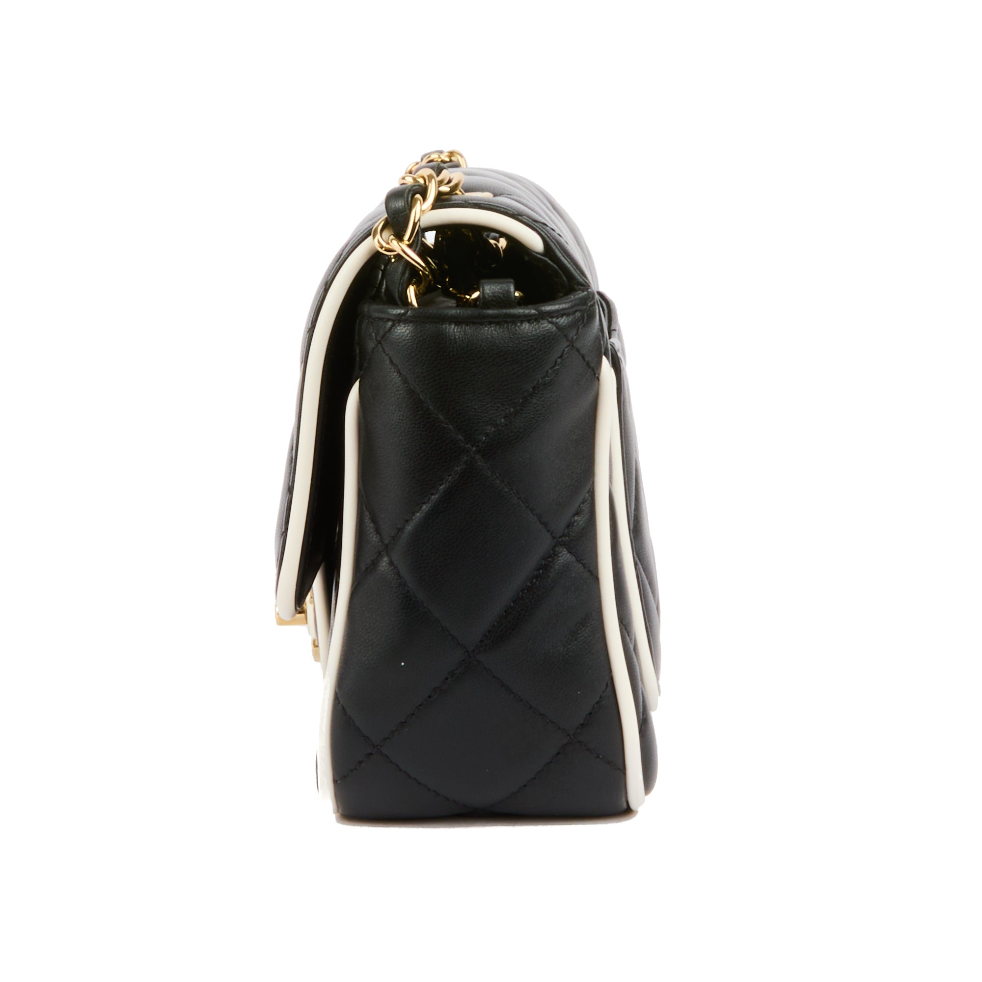 CHANEL - Sac bandoulière Mini CC Classique Flap cuir matelassé noir et blanc CC - Handbag