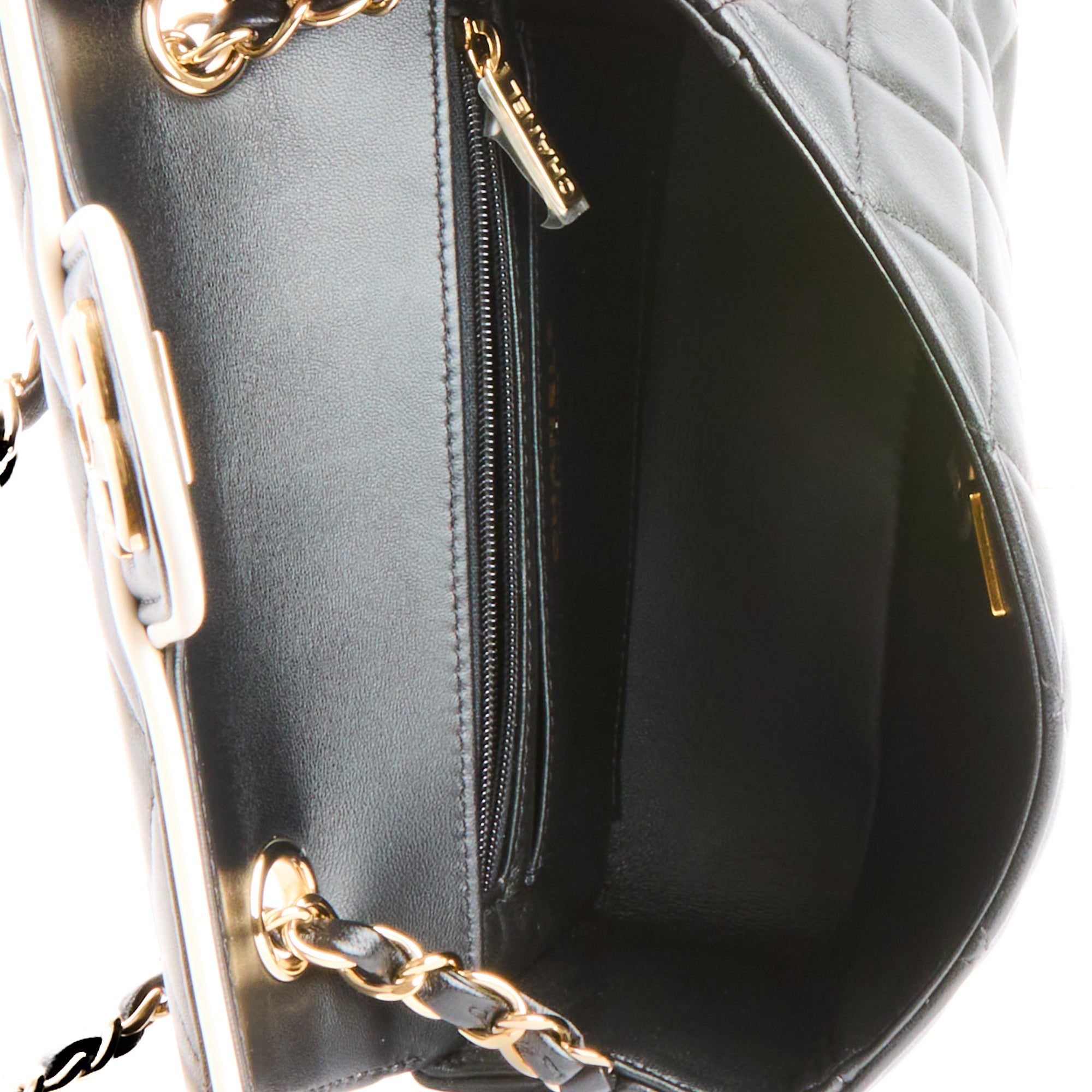 CHANEL - Sac bandoulière Mini CC Classique Flap cuir matelassé noir et blanc CC - Handbag
