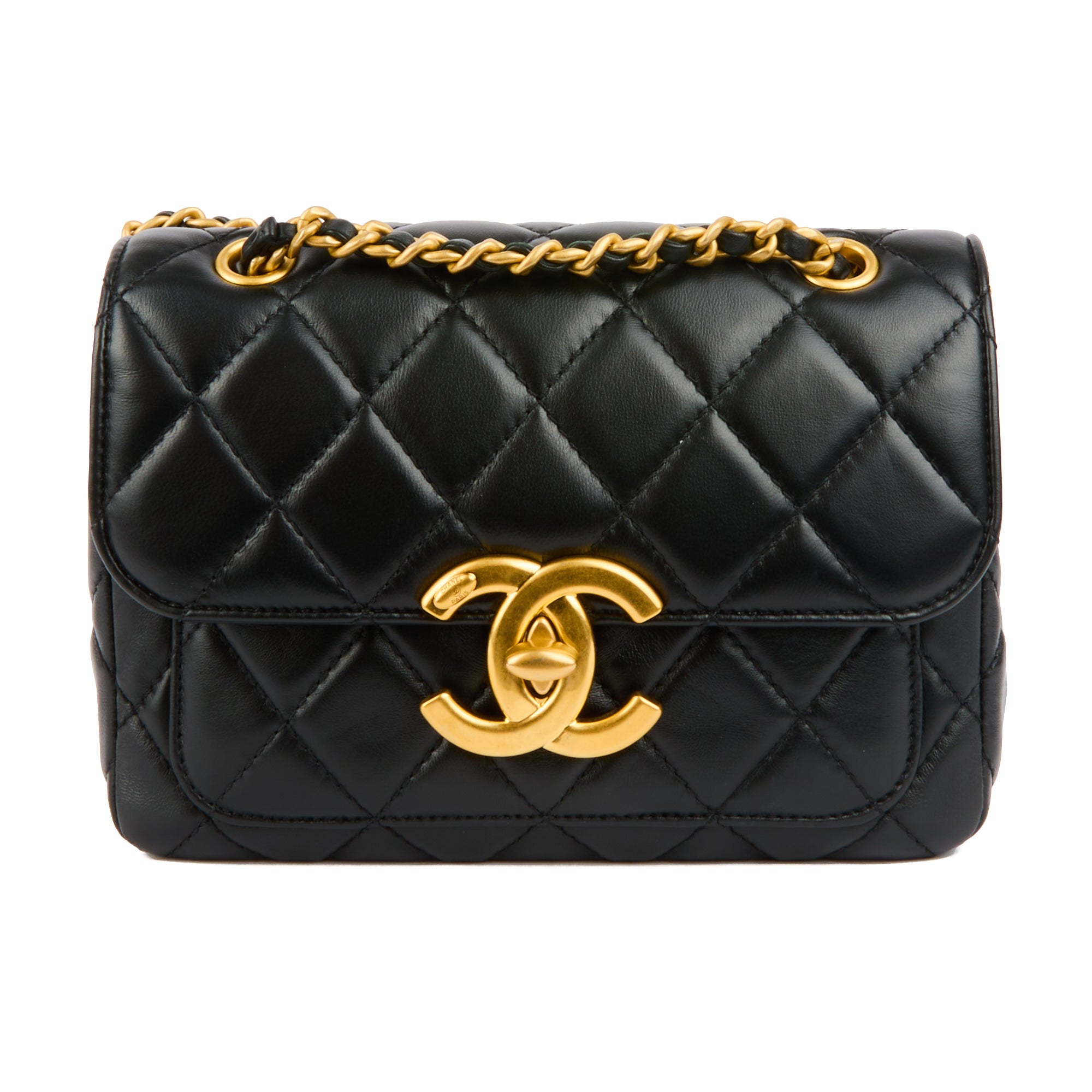 CHANEL - Sac bandoulière Classique cuir matelassé noir boucle CC - Handbag
