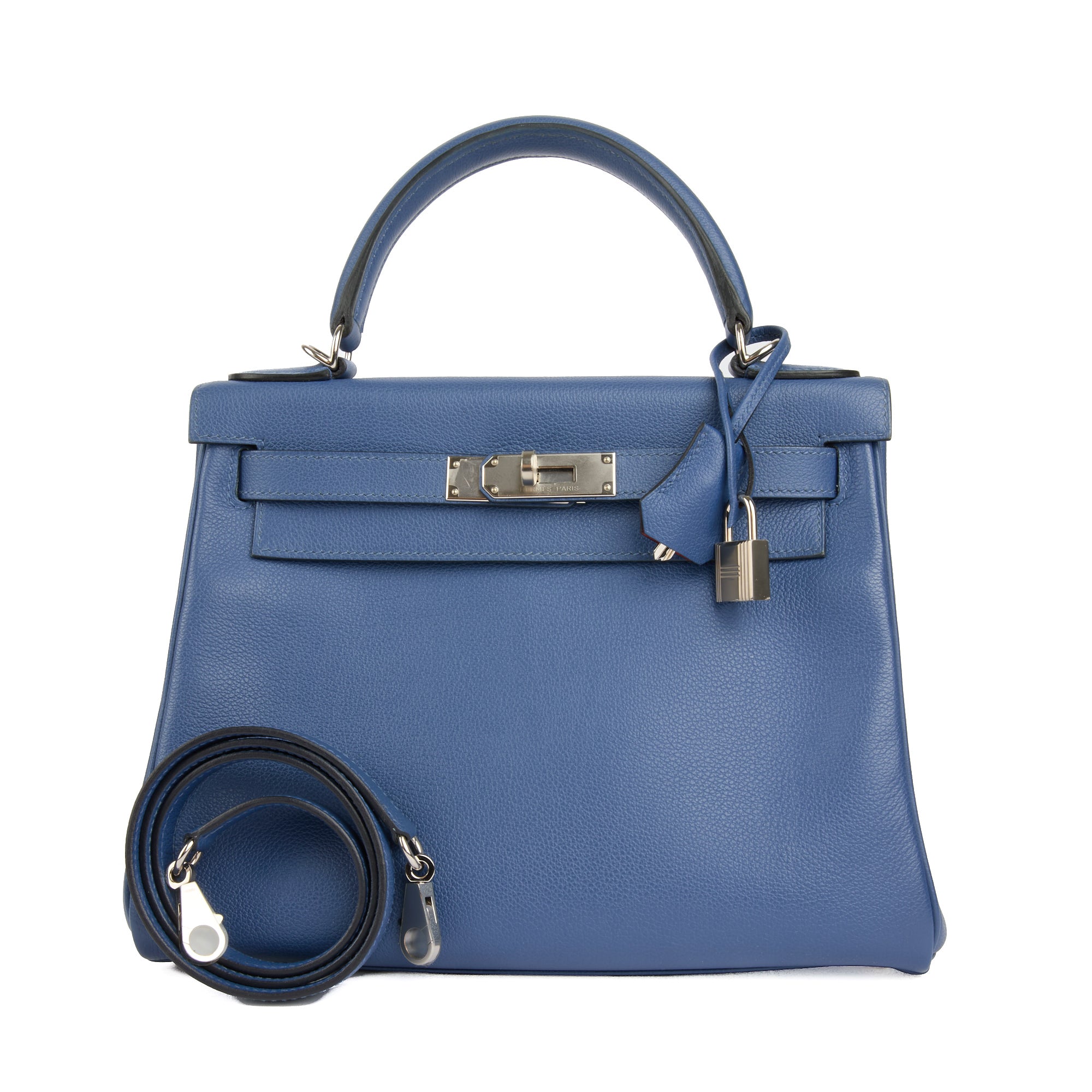 HERMES - Sac Kelly 28 Bleu cuir togo  - Handbag