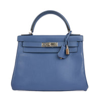 HERMES - Sac Kelly 28 Bleu cuir togo  - Handbag