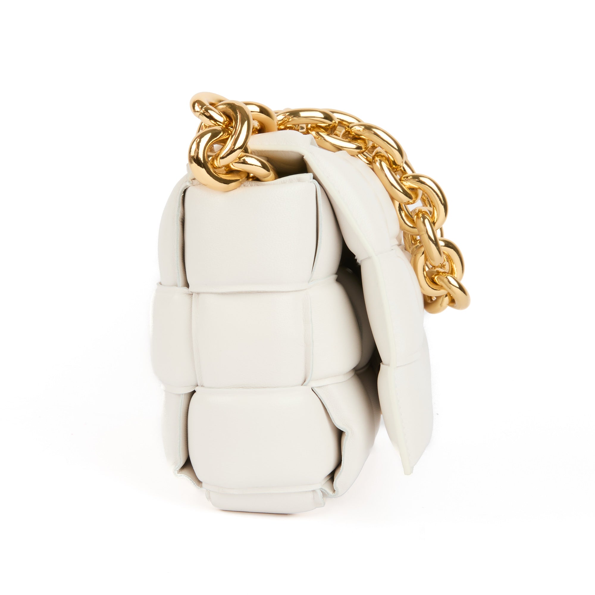BOTTEGA VENETA - Sac bandoulière Cassette Padded cuir Intreccio blanc - Handbag