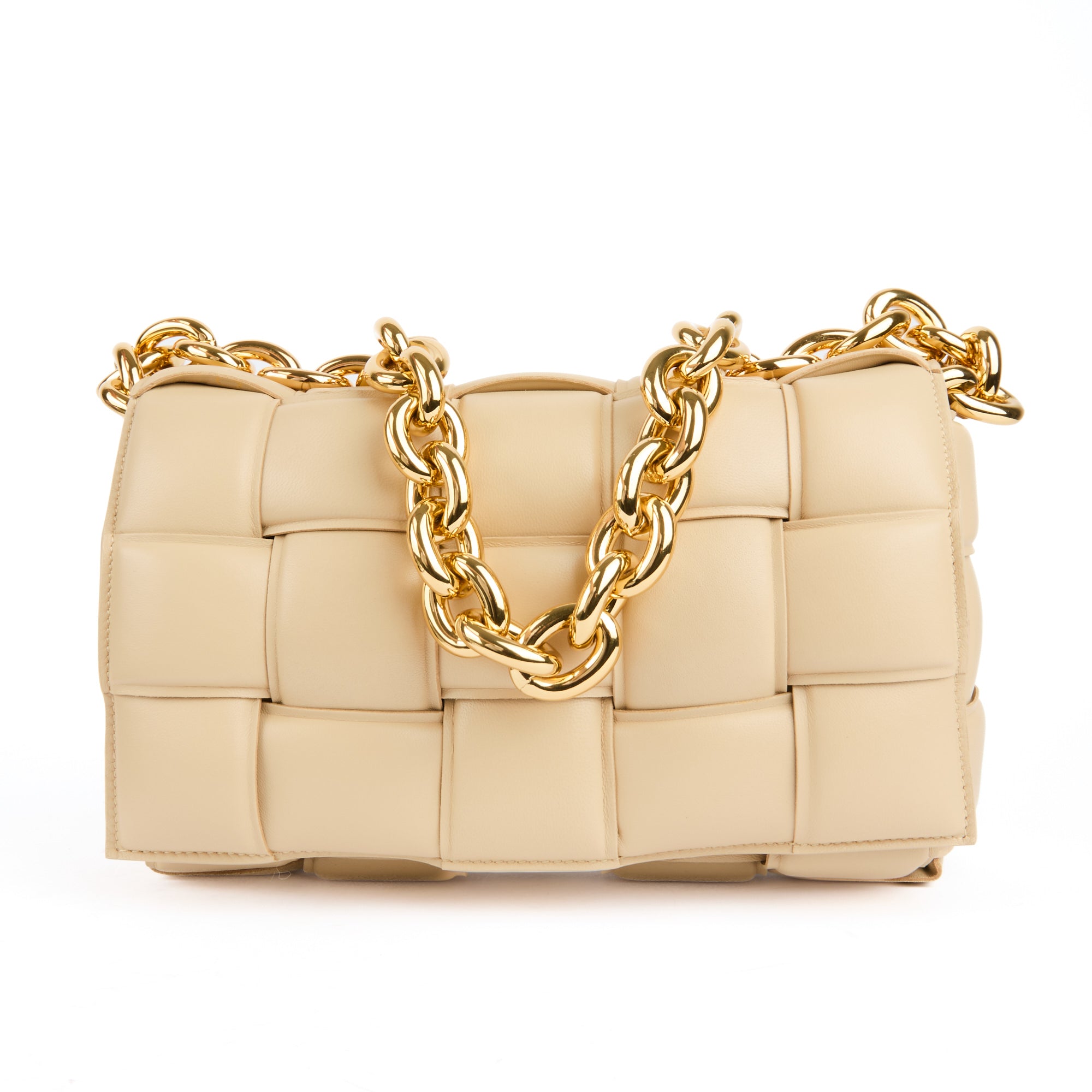 BOTTEGA VENETA - Cassette Padded intreccio leather shoulder bag in beige - Handbag