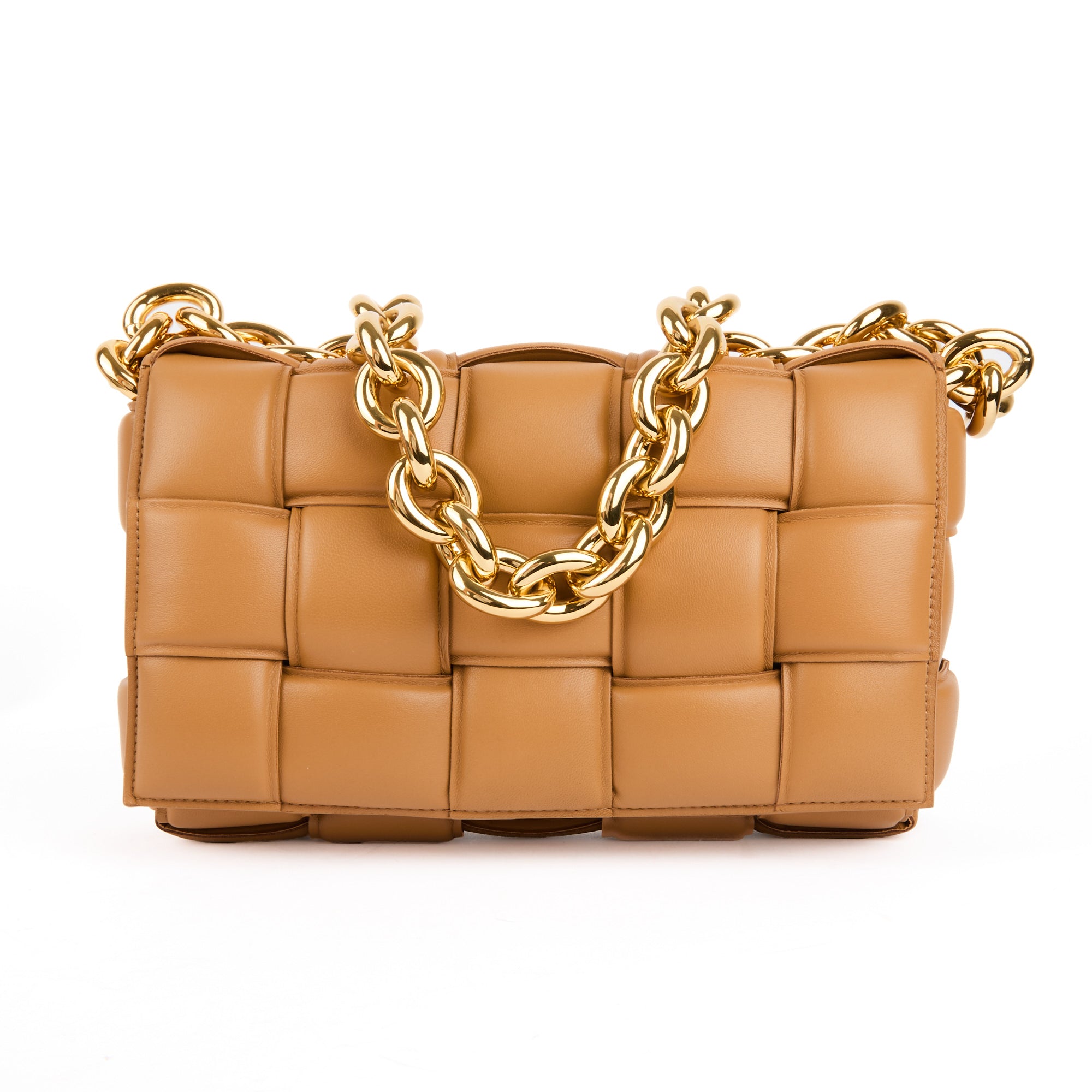 BOTTEGA VENETA - Sac bandoulière Cassette Padded cuir Intreccio camel - Handbag