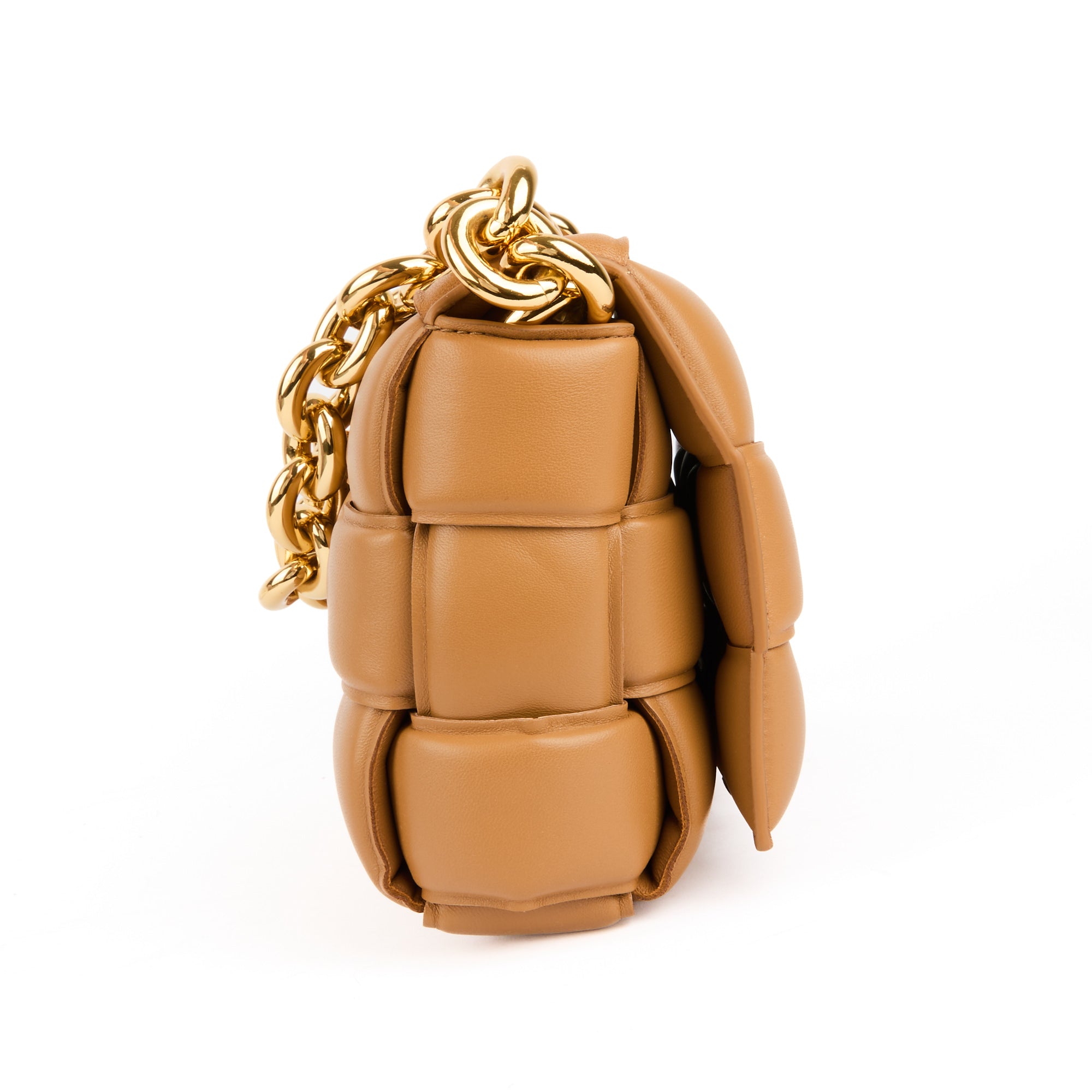 BOTTEGA VENETA - Sac bandoulière Cassette Padded cuir Intreccio camel - Handbag