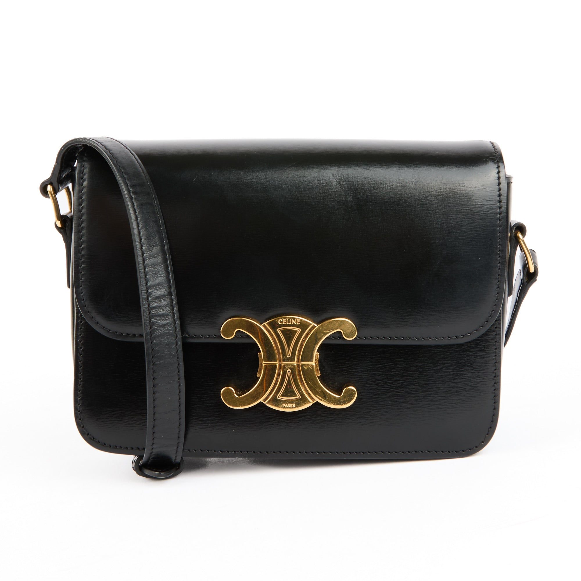 CELINE - Sac bandoulière Triomphe Teen cuir noir - Handbag