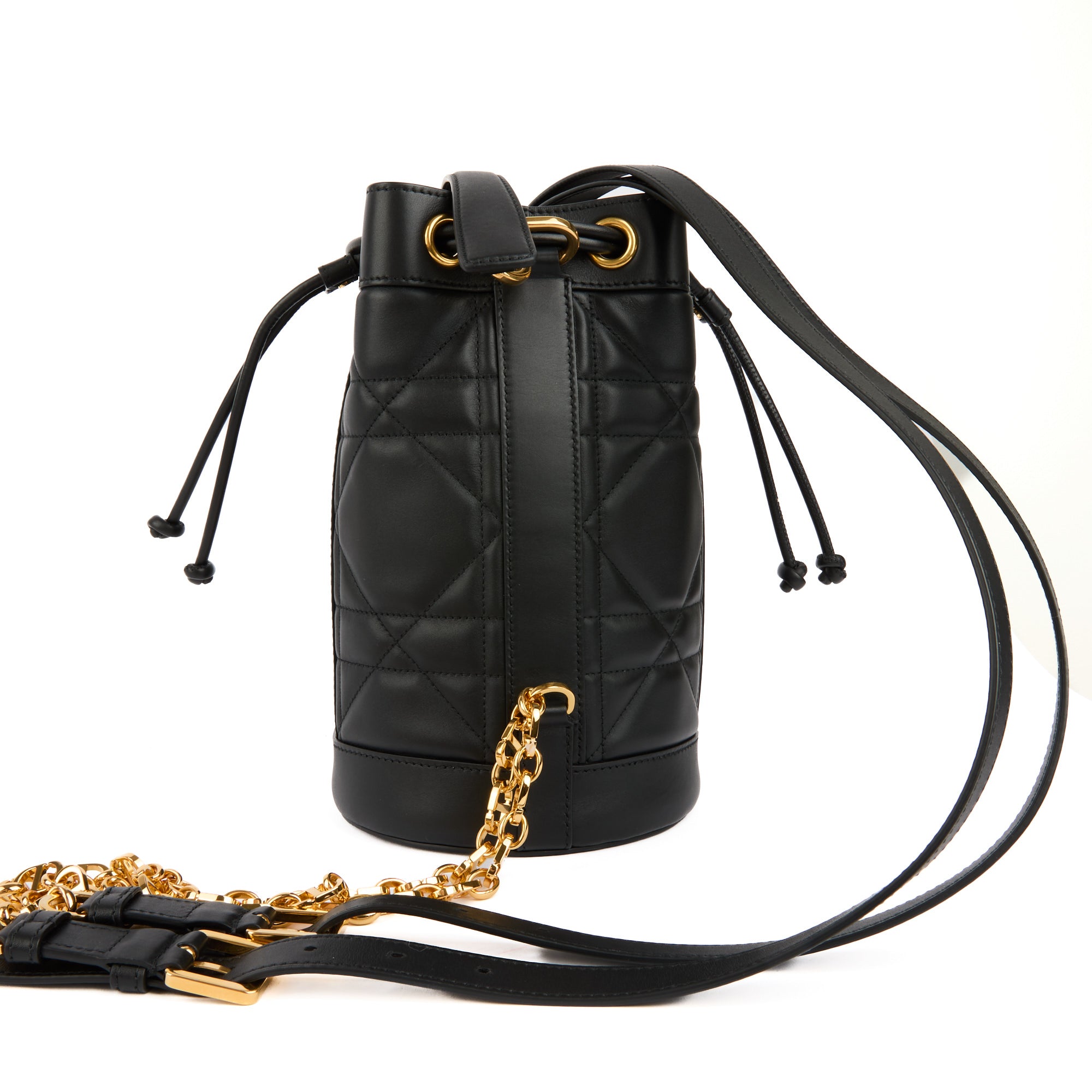 DIOR - Black Macrocannage Leather Drawstring Backpack