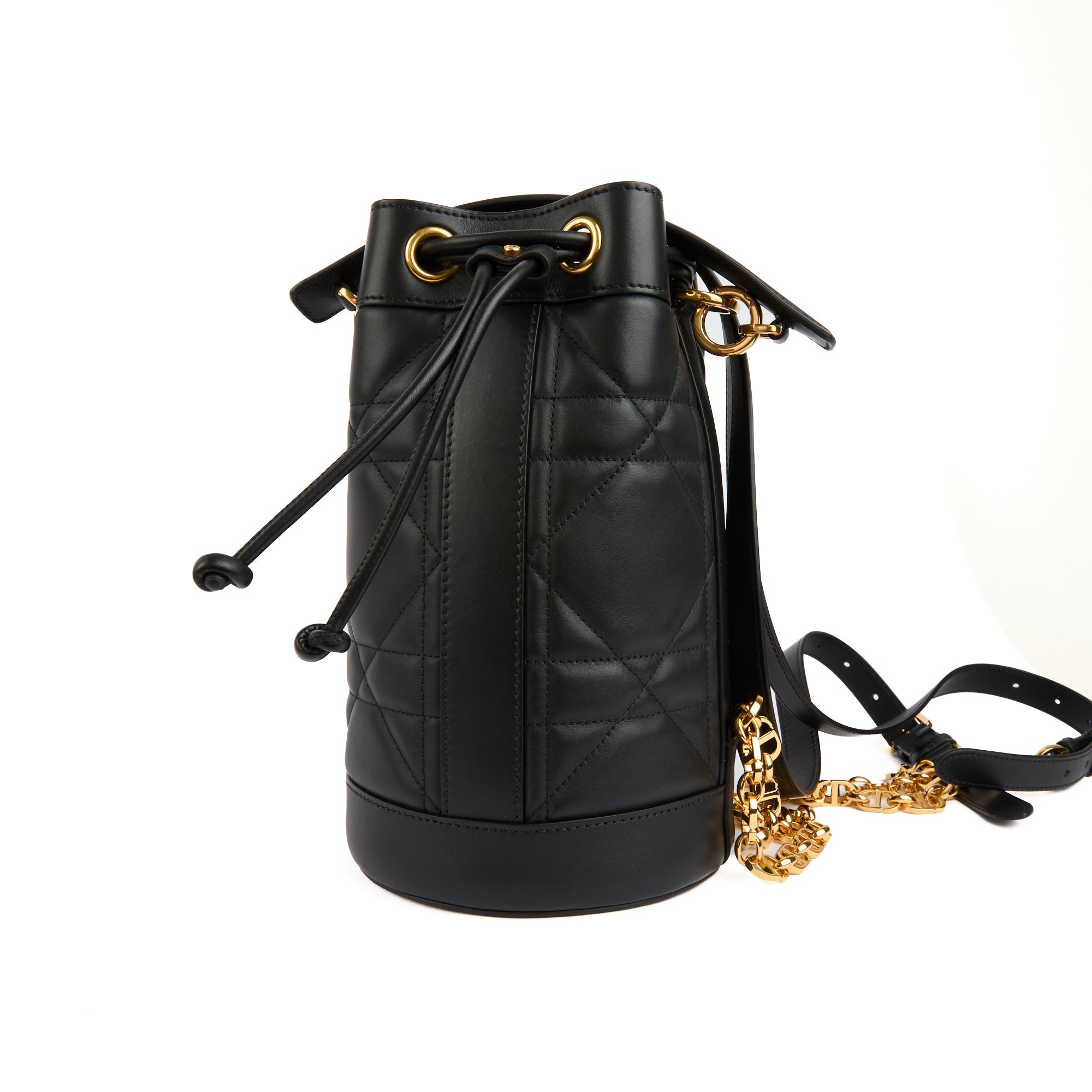 DIOR - Black Macrocannage Leather Drawstring Backpack