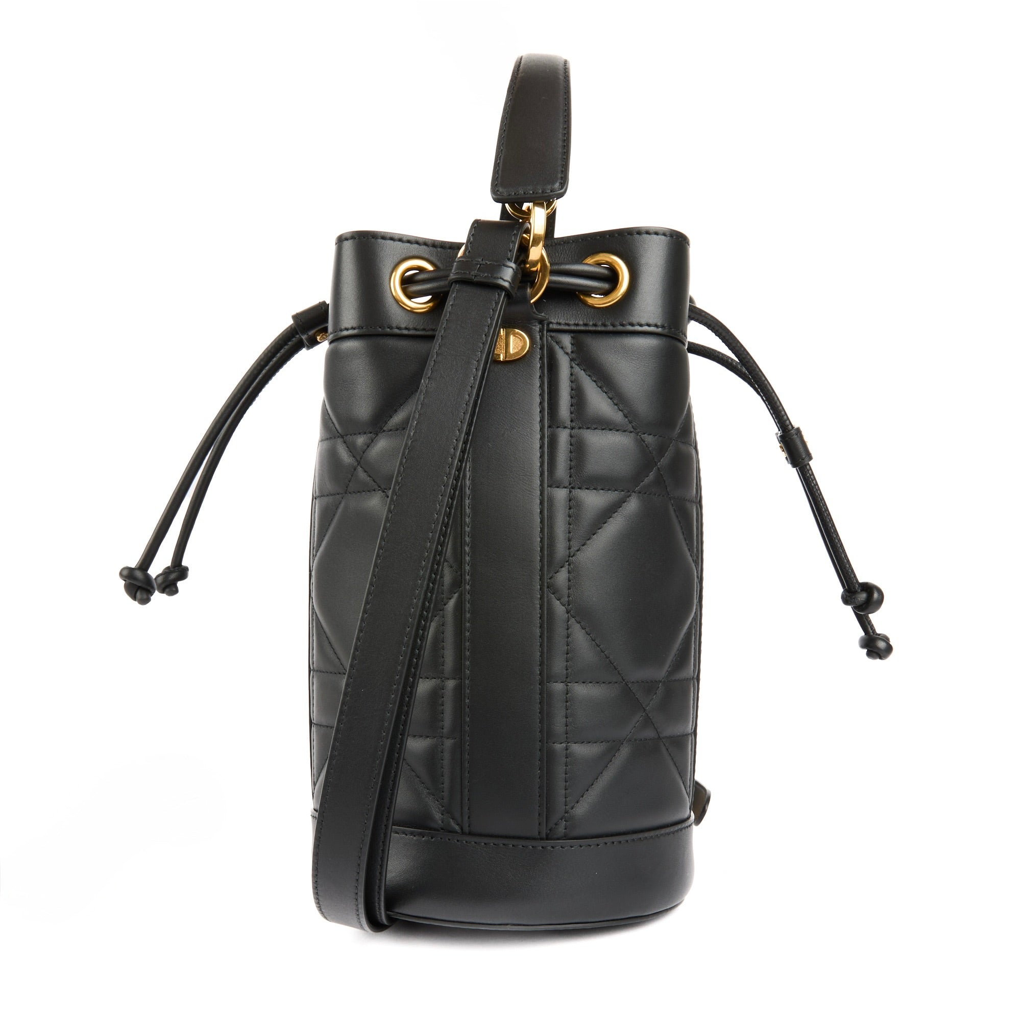DIOR - Black Macrocannage Leather Drawstring Backpack