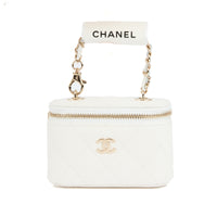 CHANEL - Sac bandoulière mini Vanity on chain cuir caviar blanc - Handbag