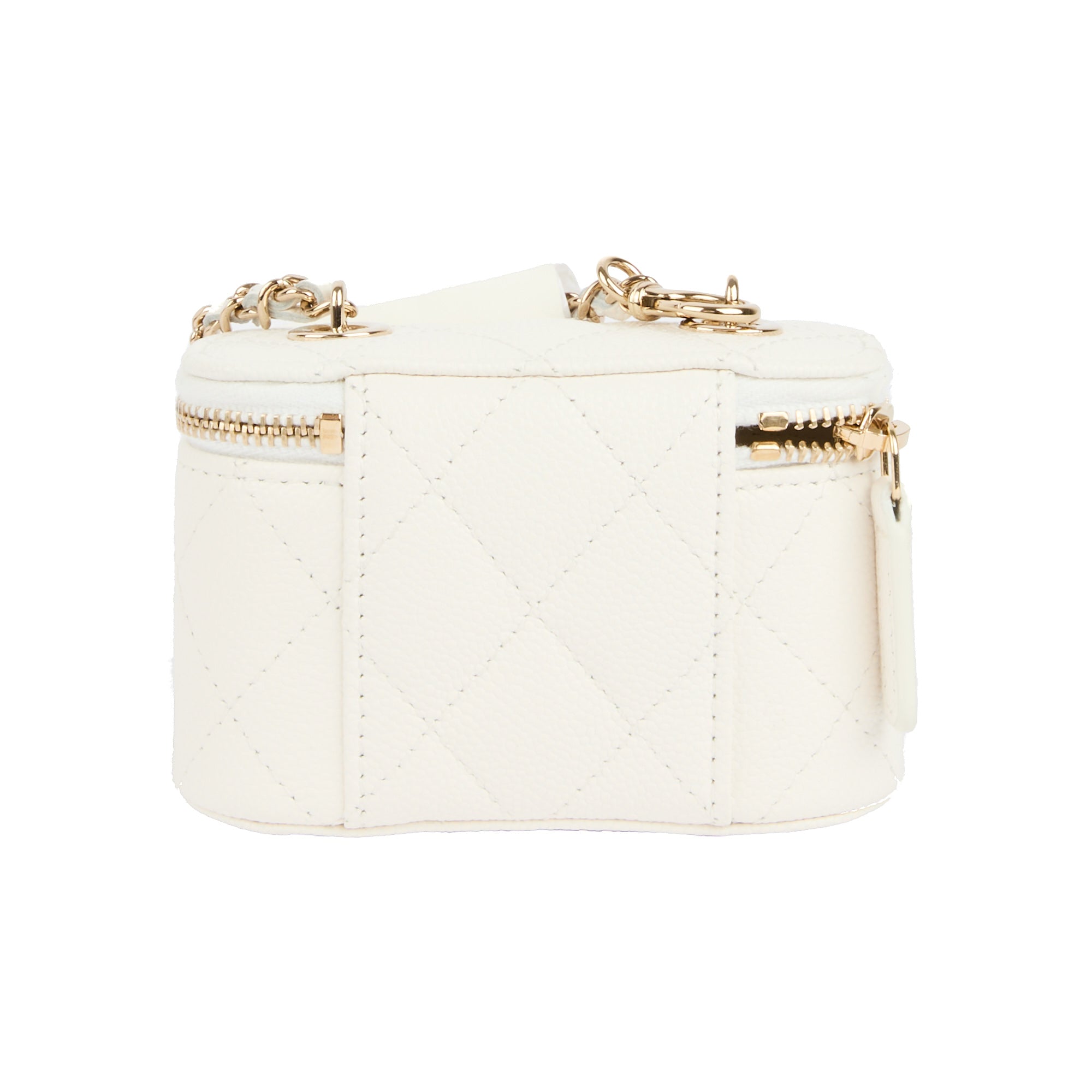 CHANEL - Sac bandoulière mini Vanity on chain cuir caviar blanc - Handbag