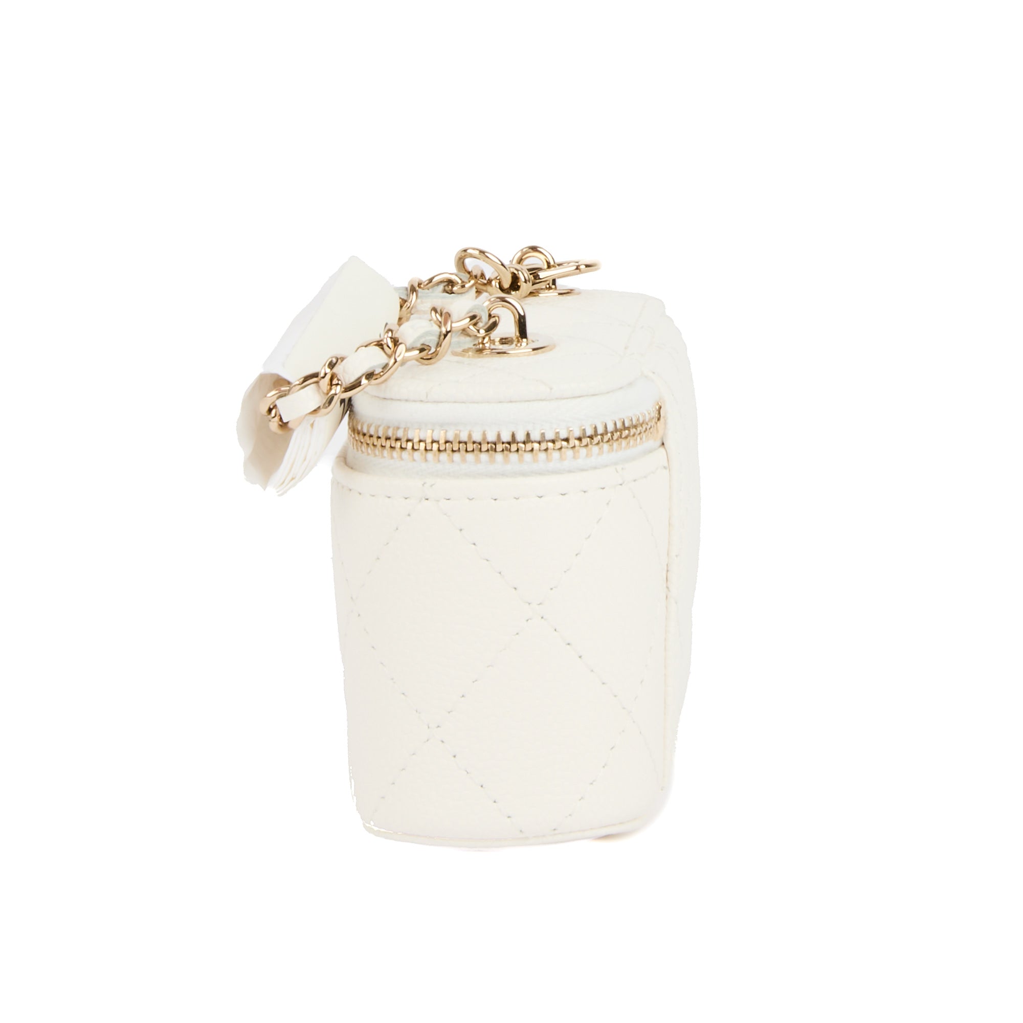 CHANEL - Sac bandoulière mini Vanity on chain cuir caviar blanc - Handbag