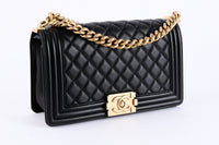 CHANEL - Sac bandoulière Boy Medium cuir noir - Shoulder Bag