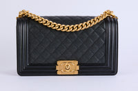 CHANEL - Sac à main Boy Caviar Noir Doré - Shoulder Bag