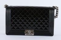 CHANEL - Sac bandoulière Grand Boy cuir Vernis Noir - Hand bag