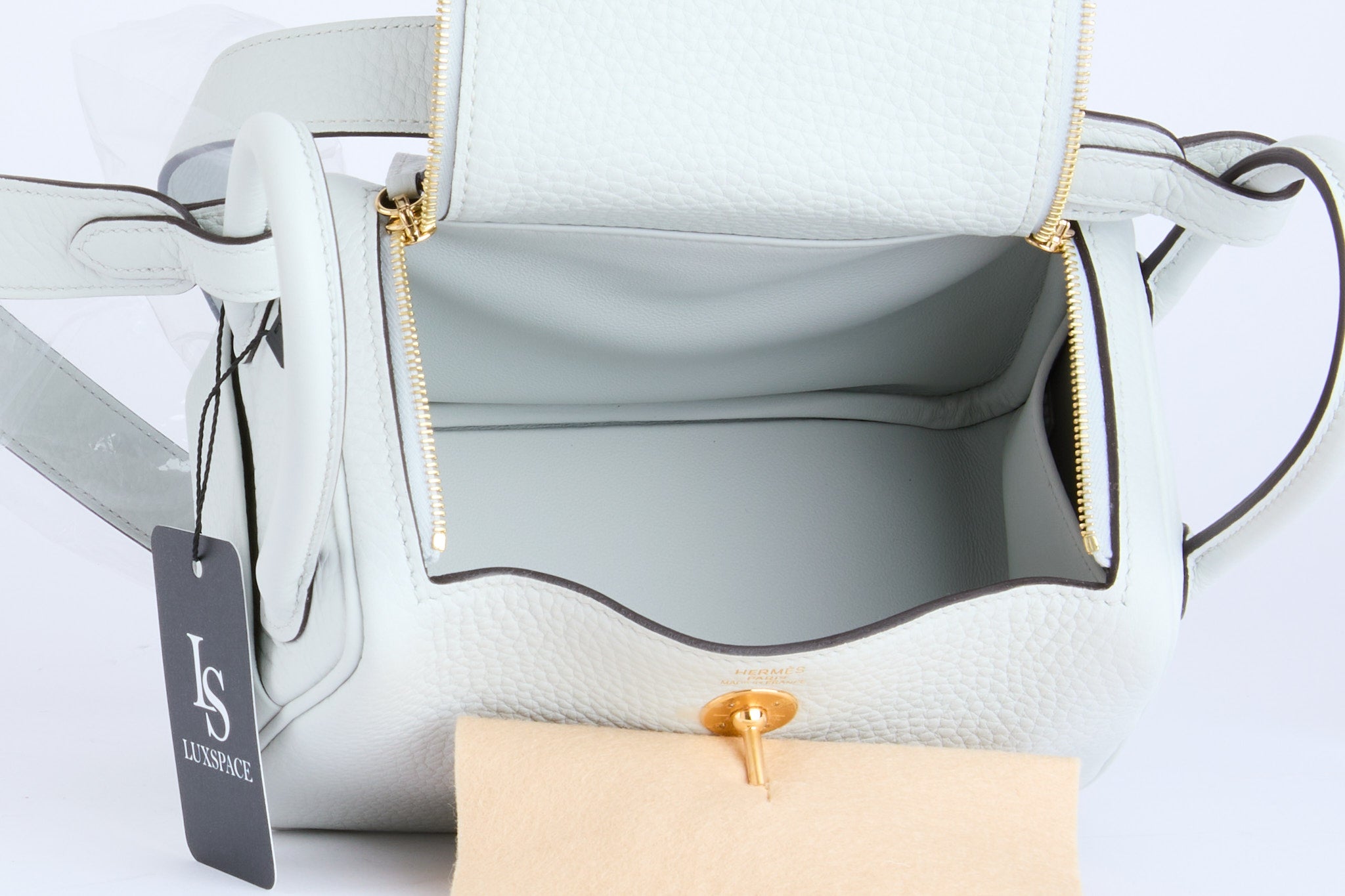 HERMES - Mini Lindy Taurillon leather handbag Platinum Gray - Hand Bag