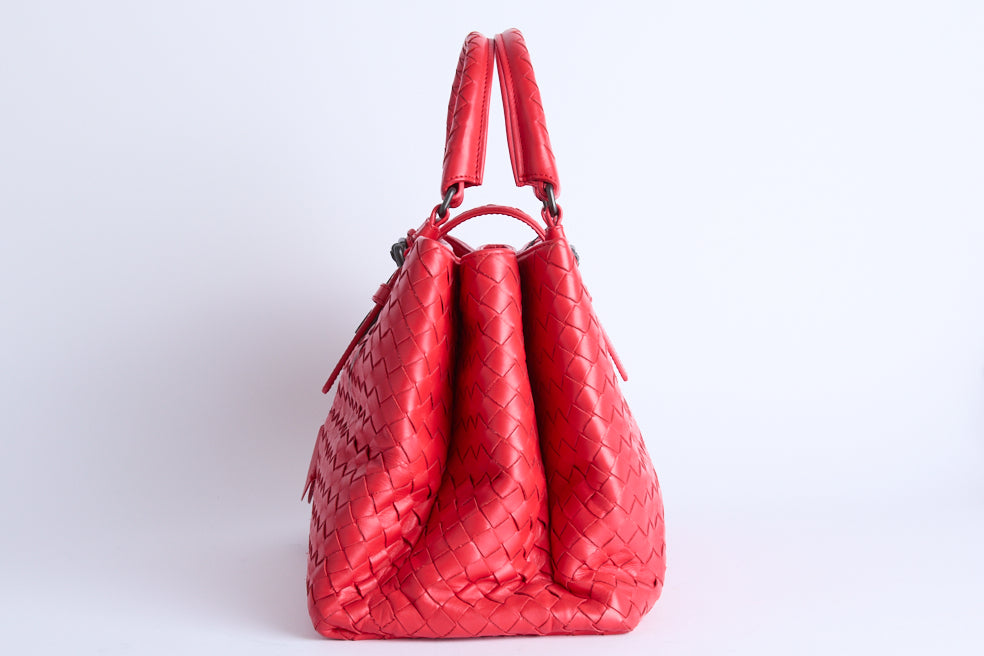 BOTTEGA VENETA - Sac à main Roma cuir Intrecciato Rouge - Hand Bag