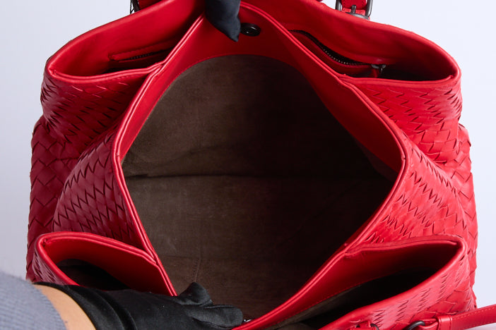 BOTTEGA VENETA - Sac à main Roma cuir Intrecciato Rouge - Hand Bag