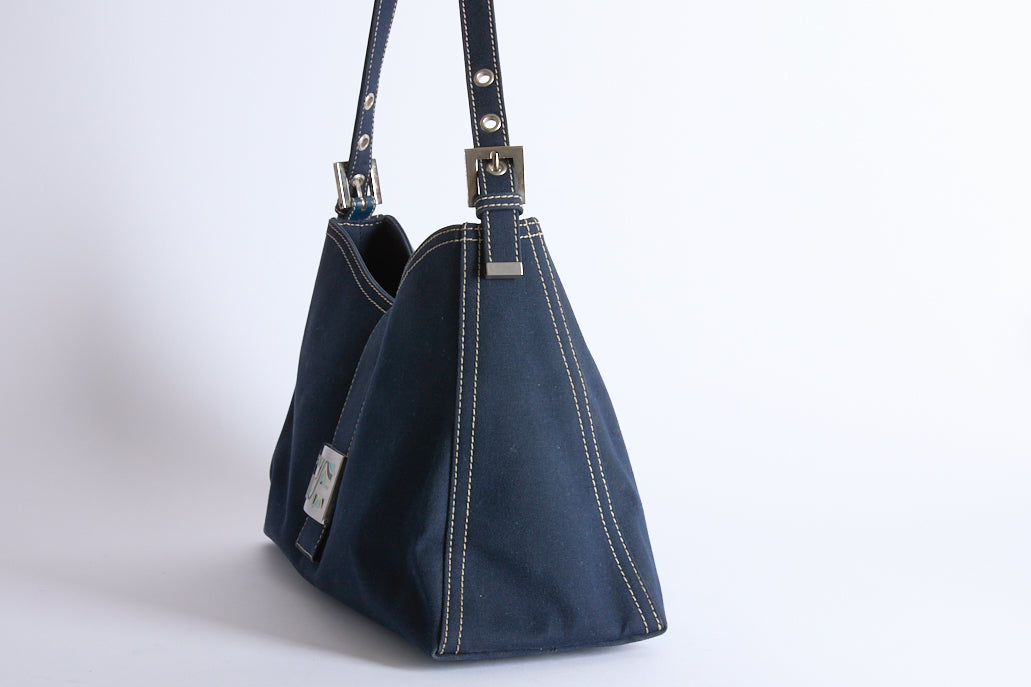 FENDI - Mama Baguette Handbag in Blue Denim Canvas - Hand Bag