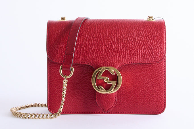GUCCI - Sac bandoulière Interlocking cuir Rouge - Hand bag