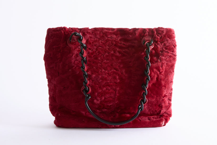 CHANEL - Sac à main Cabas Fourrure Astrakan bordeaux - Hand Bag