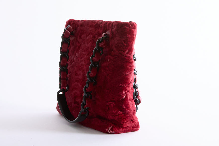 CHANEL - Sac à main Cabas Fourrure Astrakan bordeaux - Hand Bag