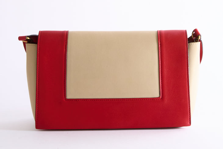 CELINE - Sac à main Frame cuir Rouge toile Beige - Hand bag