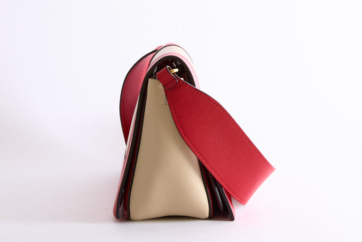 CELINE - Sac à main Frame cuir Rouge toile Beige - Hand bag