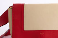 CELINE - Sac à main Frame cuir Rouge toile Beige - Hand bag