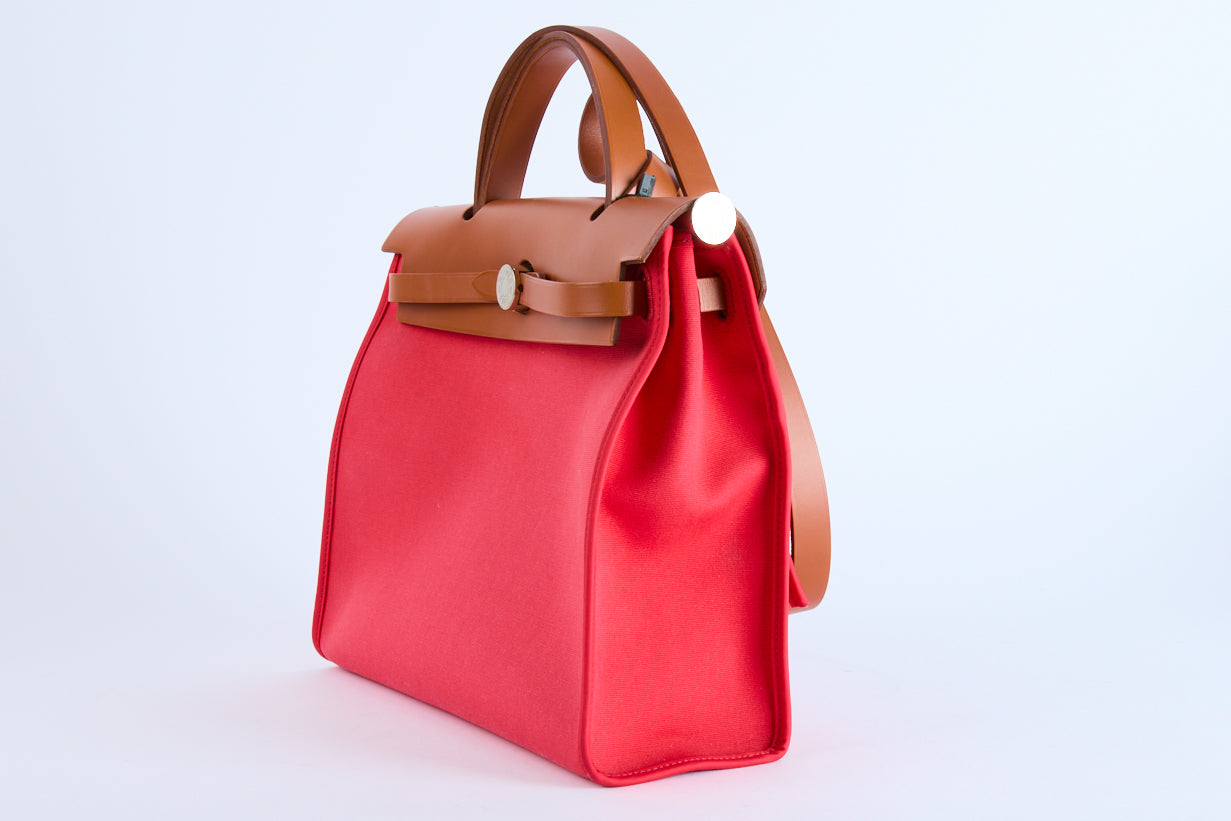 HERMES - Sac Bandoulière Herbag Medium 30 toile rouge - Hand bag