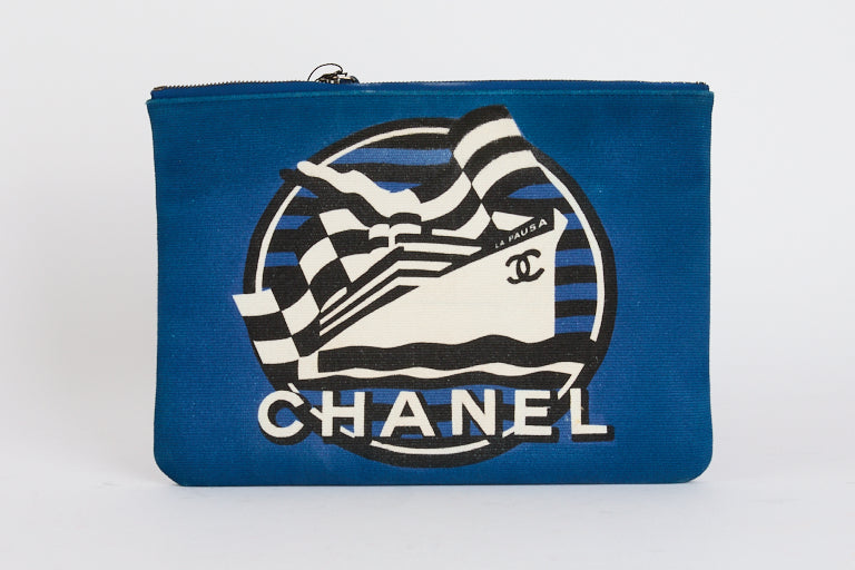 CHANEL - Pochette La Pausa Toile bleu - Clutch Pouch