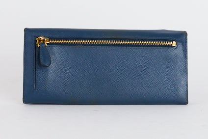 PRADA - Portefeuille Long cuir Saffiano bleu marine - Wallet