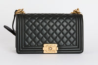 CHANEL - Sac bandoulière Boy Medium cuir noir - Hand Shoulder Bag