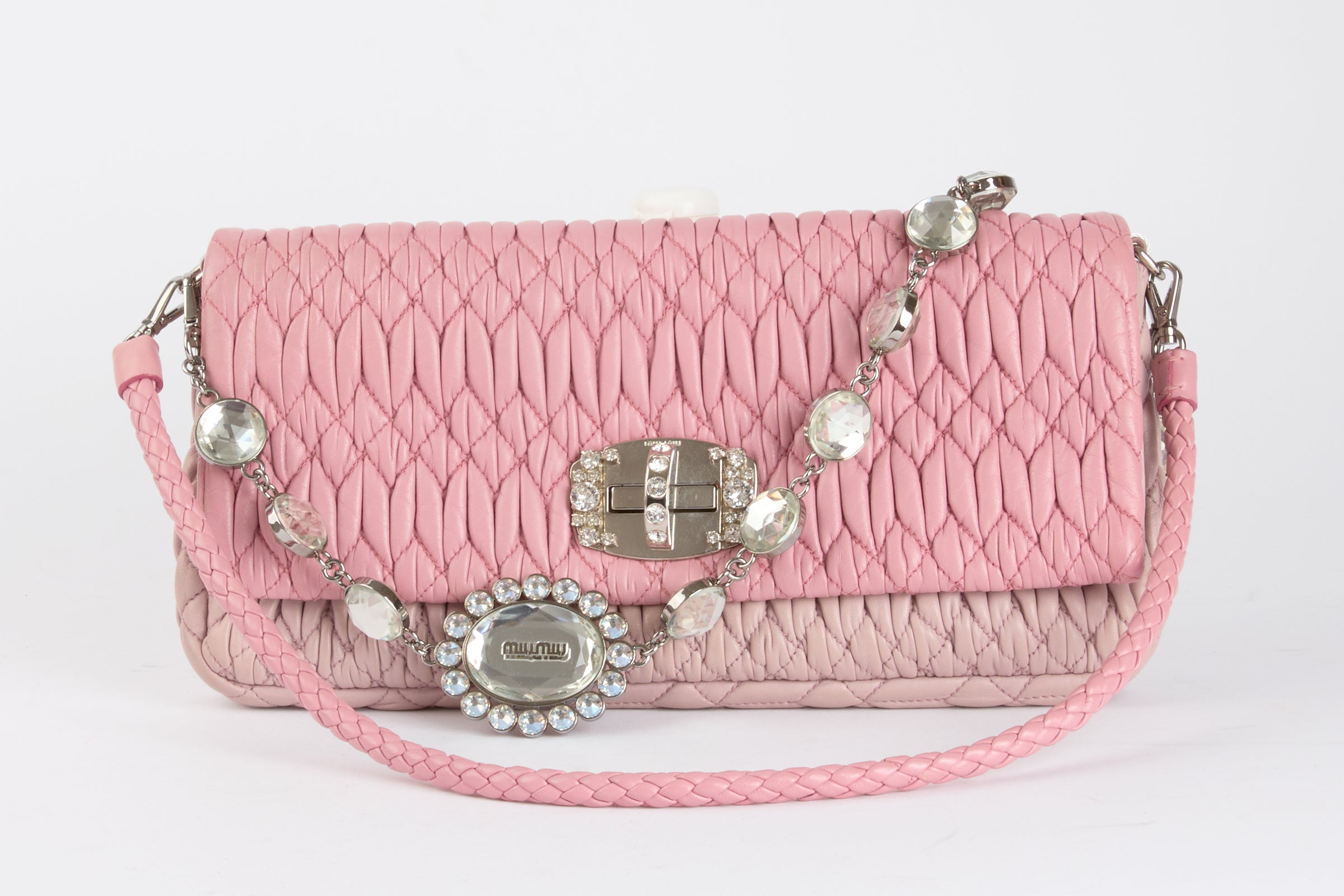 MIU MIU - Quilted Handbag in Two-Tone Crystal Nappa Canvas - Hand Bag