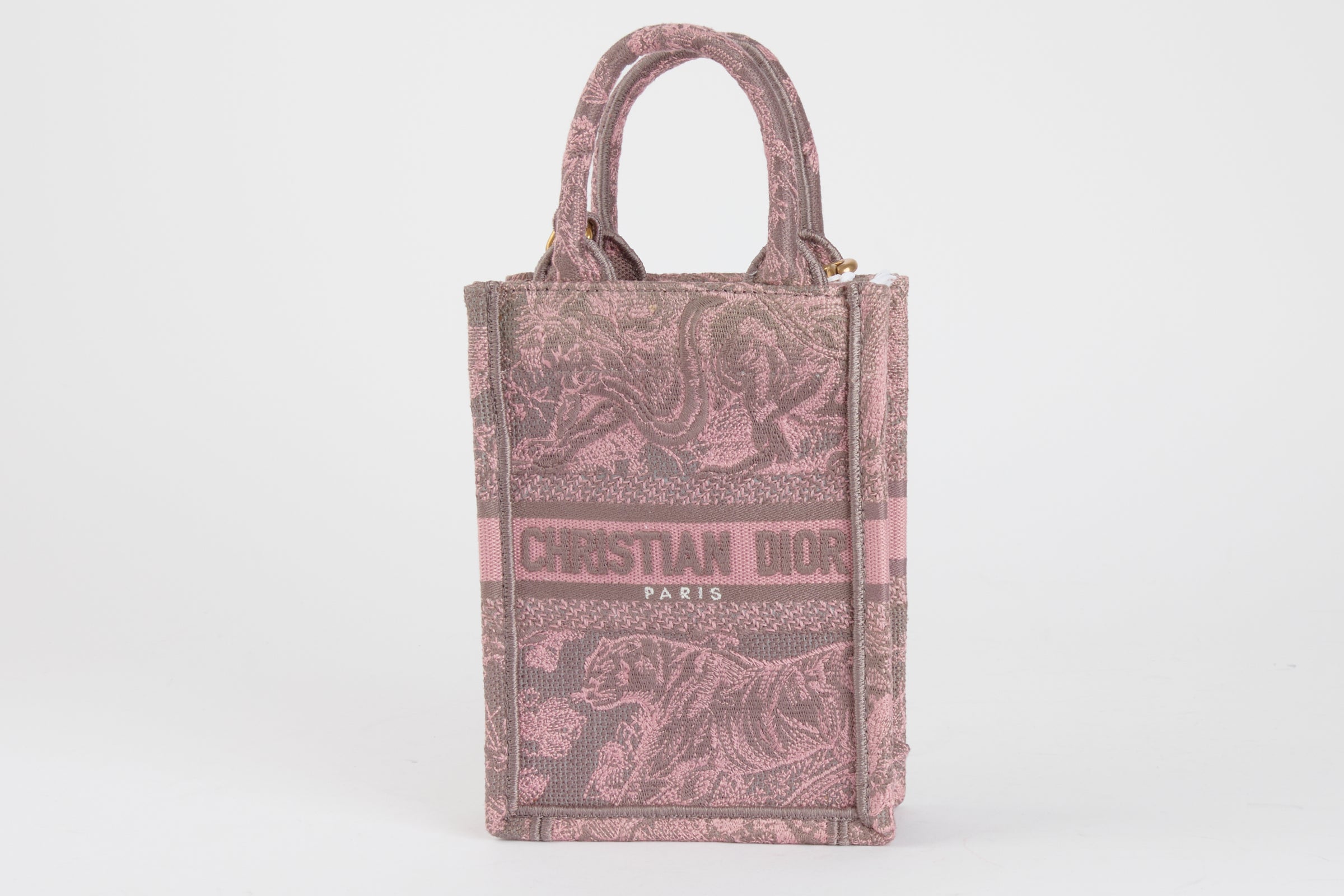 DIOR - Sac à main Book Tote Vertical Dioriviera toile de Jouy rose gris - Hand Bag