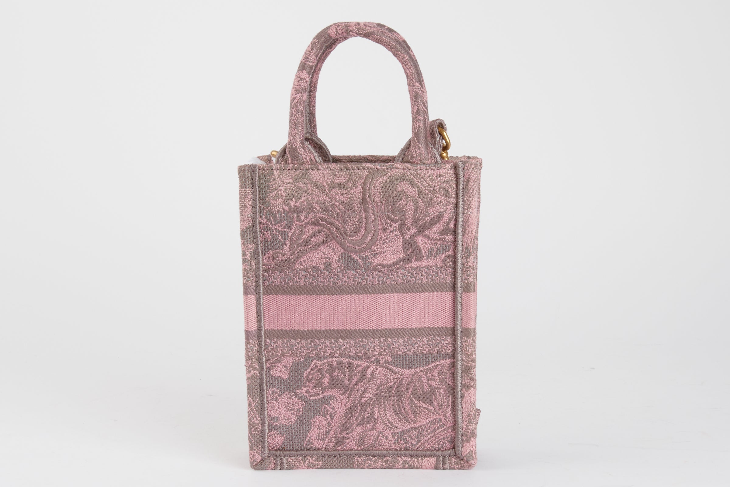 DIOR - Sac à main Book Tote Vertical Dioriviera toile de Jouy rose gris - Hand Bag