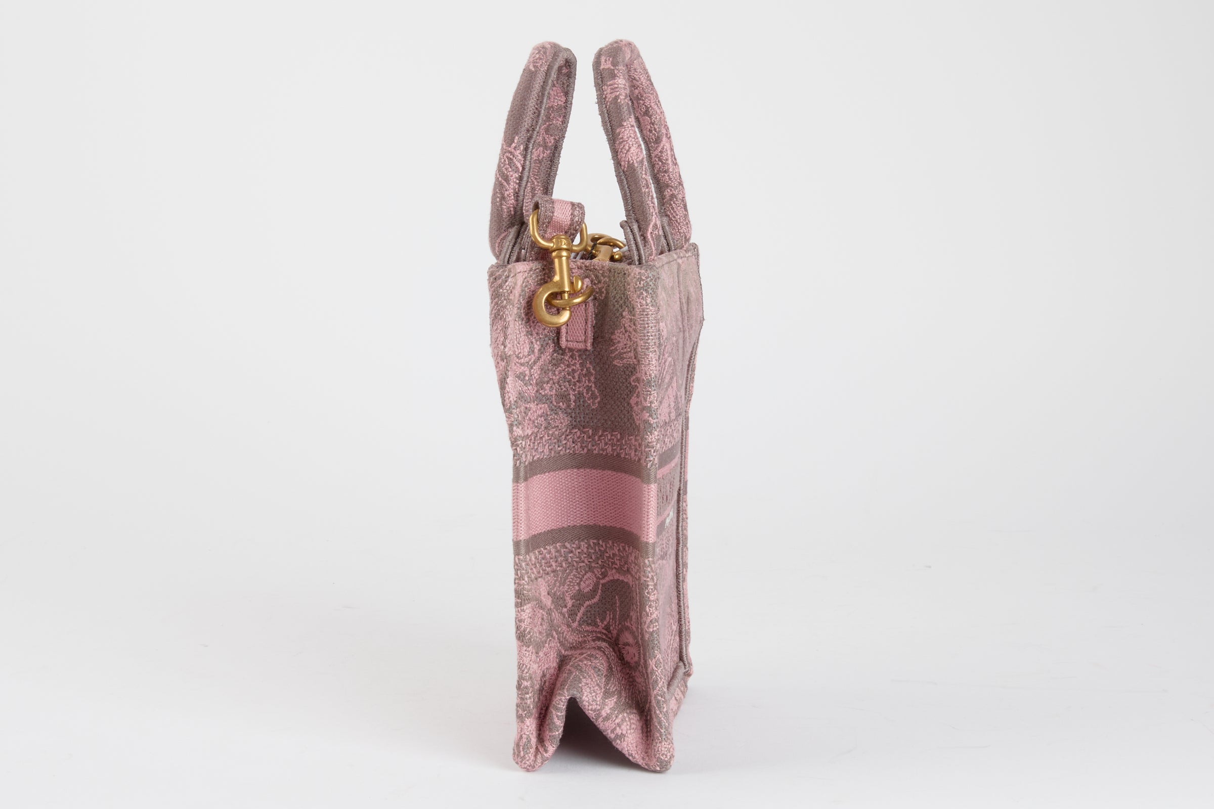 DIOR - Sac à main Book Tote Vertical Dioriviera toile de Jouy rose gris - Hand Bag