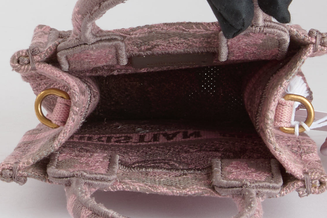 DIOR - Sac à main Book Tote Vertical Dioriviera toile de Jouy rose gris - Hand Bag